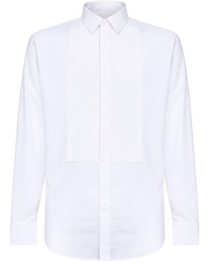 Giorgio Armani Cotton Twill Tuxedo Shirt With Pleated Plastron - White