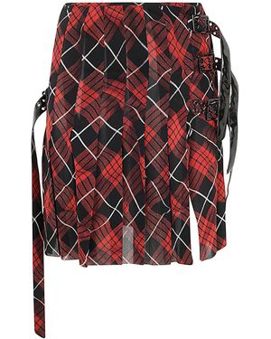 Jean Paul Gaultier Pleated Mesh Short Skirt Printed "Distorted Tartan" - Red