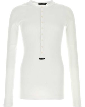 Dolce & Gabbana Dolce & Gabbana Ribbed Cotton Henley - White