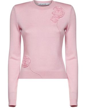 Self-Portrait Knit Sweater With Flowers Detail - Pink