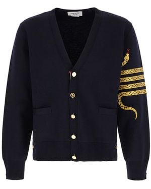 Thom Browne Midnight Wool Cardigan - Blue