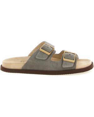 Brunello Cucinelli Calfskin Slides Shoe - Grey