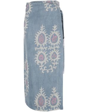 Bazar Deluxe Linen Long Skirt With Waist Knot Design For - Blue