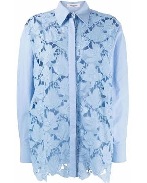Valentino Long-Sleeve Lace Shirt - Blue