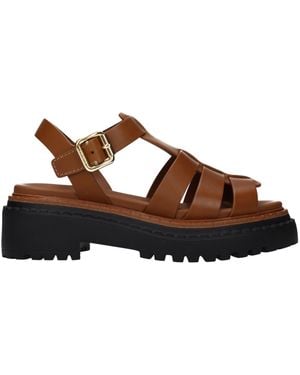 Prada Leather Platform Sandals - Brown
