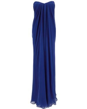 McQueen Maxi Draped Bustier Dress - Blue