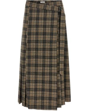 Brunello Cucinelli Tartan Wool Skirt - Green