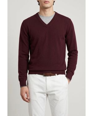 Brunello Cucinelli Dark Wool V Neck Jumper - Red