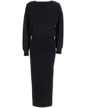 P.A.R.O.S.H. Round Neck Dress With Draped Waist - Black