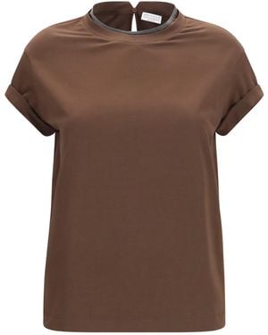 Brunello Cucinelli Cotton T-Shirt Elastane; T-Shirts - Brown
