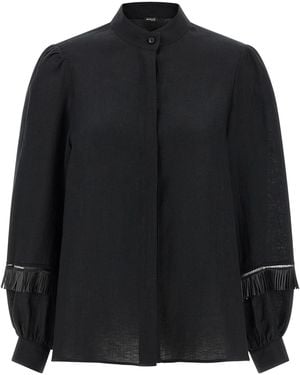 Kiton Linen With Fringe Detail Shirt - Black
