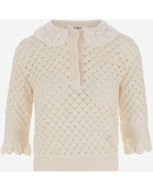 Chloé Polo Shirt With Lace Collar - White