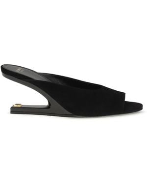 Balmain Mules Open-Toe Suede Calf Leather Sandal - Black