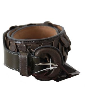 Ermanno Scervino Dark Brown Leather Round Buckle Waist Belt - Black