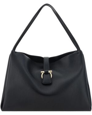 Ferragamo Mia Tote Bag Calf Leather Bos Taurus Handbags - Black