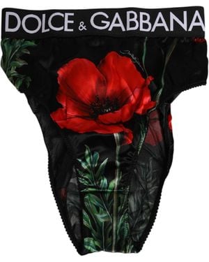 Dolce & Gabbana Floral Print High Waist Sheer Mesh Underwear And Silk Clothing - Black