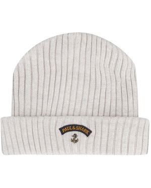 Paul & Shark Ribbed Wool Beanie - White