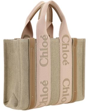Chloé Handbag Woody Linen Hand Bags - Natural