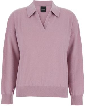 Le Plain Pnik Jumper With Polo-Style Collar And V-Neck - Pink