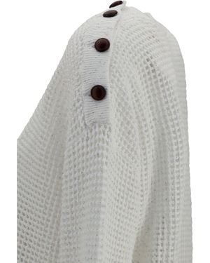 Brunello Cucinelli Openwork Sweater With Shoulder Buttons Cotton - Gray