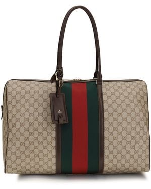 Gucci Gg Travel Bag Web Stripe Cotton; Linen; Polyurethane - Brown