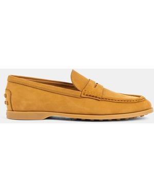 Tod's Camel Nubuck Loafer With Classic Appliqué Loafers - Orange
