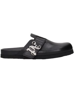 Palm Angels Leather Slippers - Black