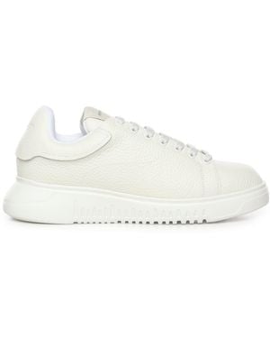 Emporio Armani Leather Trainer With Logo - White