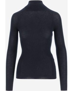 Sa Su Phi Cashmere And Silk Rib Knit Jumper - Blue