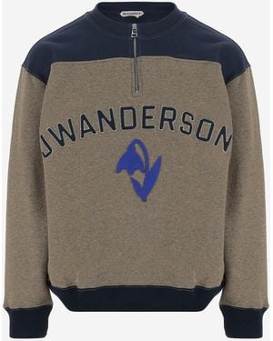 JW Anderson Wool-Blend Half-Zip Logo Sweatshirt Top - Gray