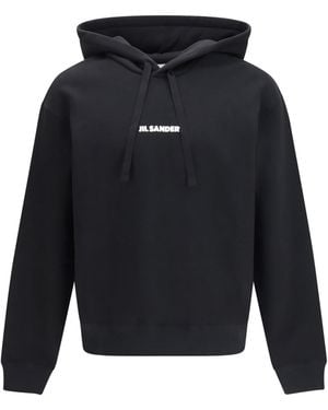 Jil Sander Cotton Logo-Detail Hoodie Sweatshirts - Blue