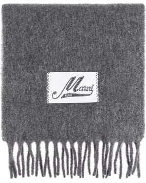 Marni Wool Scarf With Logo - Gray