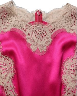 Dolce & Gabbana Fuchsia Lace Detail A-Line Midi Dress Silk Elastane - Pink