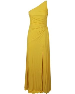 McQueen One-Shoulder Slit Midi Dress - Yellow