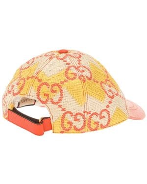 Gucci Raffia Effect Gg Monogram Baseball Cap Accessories Beanies & Hats - White