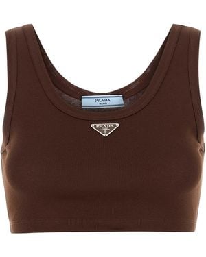 Prada Cotton Crop-Top - Brown