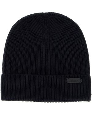 Brioni Ribbed Wool Beanie - Blue