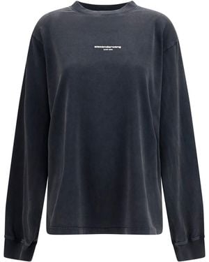 Alexander Wang Long-Sleeve Logo T-Shirt Cotton T-Shirts - Blue