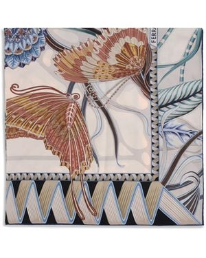 Ferragamo Giada Print Silk Scarf - White