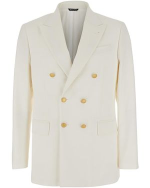 Reveres 1949 Double Breasted Jacket With Peak Lapels - White