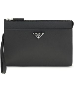 Prada Leather Pouch Calf Bos Taurus Clutches - Black