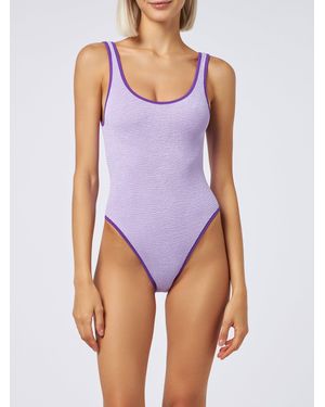 MC2 Saint Barth Althea Lilac Crinkle One-Piece Swimsuit With Piping - Purple