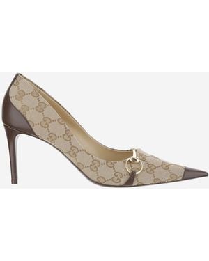Gucci Mid-Heel Donna Court Shoes Gg Fabric And Leather - Metallic