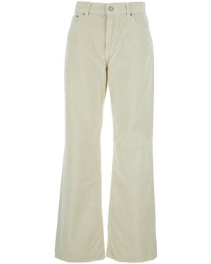 Haikure Korea Pants With Logo Patch On The Rear And Wide Leg - Natural