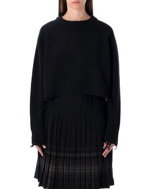 Low Classic Damaged Wool Blend Cropped Pullover - Black