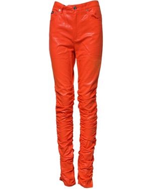 Dolce & Gabbana Ruched Leather Pants - Red