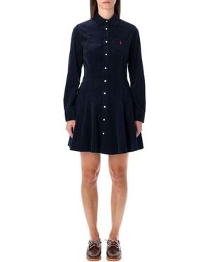 Polo Ralph Lauren Cotton Corduroy A-Line Shirtdress - Blue