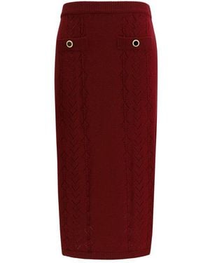 Alessandra Rich Bordeaux Wool Oves Aries Midi Skirt - Red