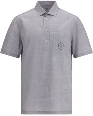 Brunello Cucinelli Virgin Wool Poplin Polo Shirt - Gray