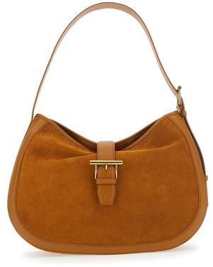 McQueen Shoulder Bag With Adjustable Shoulder Strap And T Buckle Closure On The Front - Brown